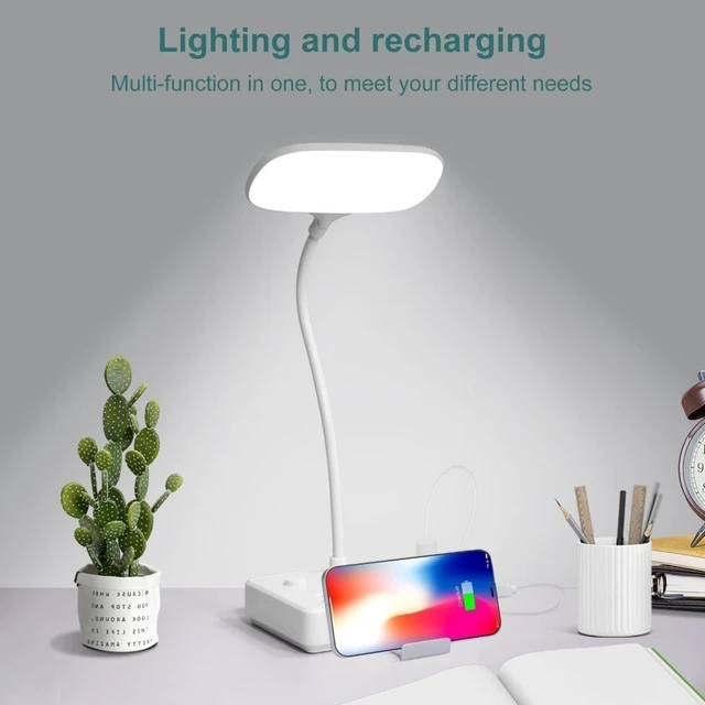 Alt view image 3 of 7 - Idealforce Adjustable LED Desk Lamp with Built-in Power Strip, 4 AC Outlets & 2 USB Charging Ports, 4ft Extension Cord, US Plug Multi-functional Table Light for Home Office