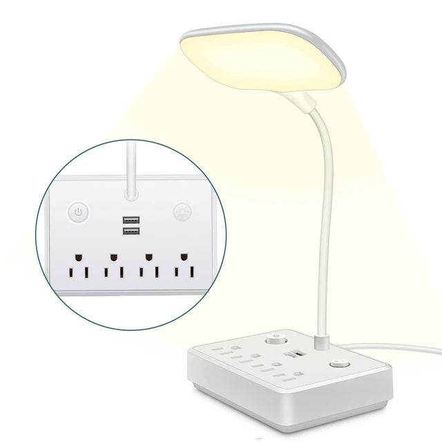 Alt view image 6 of 7 - Idealforce Adjustable LED Desk Lamp with Built-in Power Strip, 4 AC Outlets & 2 USB Charging Ports, 4ft Extension Cord, US Plug Multi-functional Table Light for Home Office