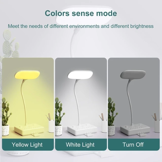 Alt view image 5 of 7 - Idealforce Adjustable LED Desk Lamp with Built-in Power Strip, 4 AC Outlets & 2 USB Charging Ports, 4ft Extension Cord, US Plug Multi-functional Table Light for Home Office