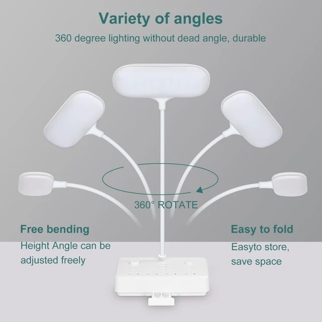 Alt view image 7 of 7 - Idealforce Adjustable LED Desk Lamp with Built-in Power Strip, 4 AC Outlets & 2 USB Charging Ports, 4ft Extension Cord, US Plug Multi-functional Table Light for Home Office