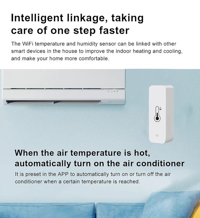 Alt view image 6 of 7 - Idealforce WiFi Wireless Temperature Humidity Sensor, Smart Thermometer Hygrometer Detector, Smart Home Monitoring Device with Mobile App Remote Alert, Real-time Indoor Temperature & Humidity Tracking
