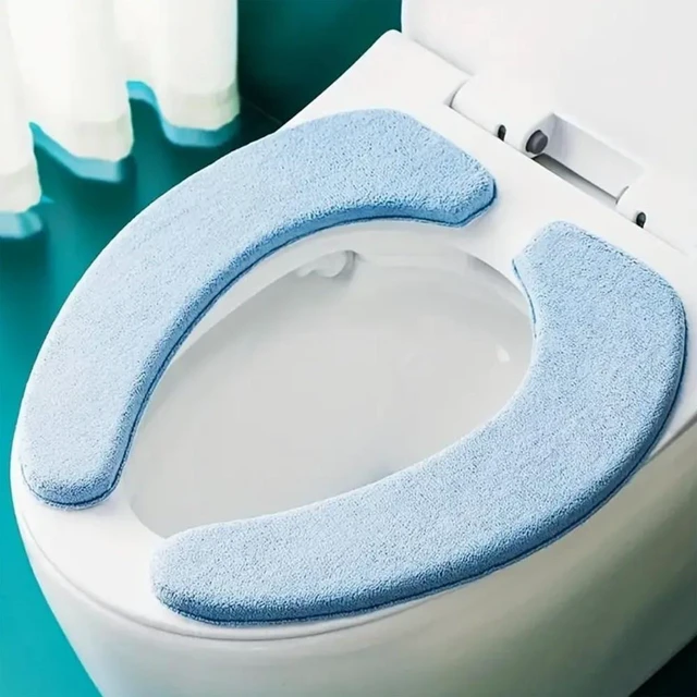 Main image of Idealforce 1 Pair Blue Self Adhesive Toilet Seat Cover Pad, Soft Thicker Warm Washable Reusable Cushion Mat, Waterproof Non Slip Cut to Fit Bathroom Toilet Seat Cushion Cover for Home Bathroom Use