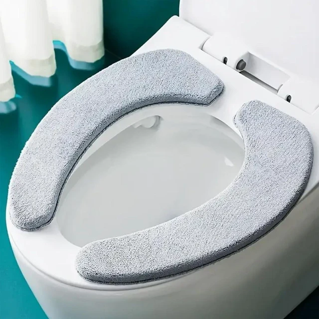 Main image of Idealforce 1 Pair Grey Self Adhesive Toilet Seat Cover Pad, Soft Thicker Warm Washable Reusable Cushion Mat, Waterproof Non Slip Cut to Fit Bathroom Toilet Seat Cushion Cover for Home Bathroom Use