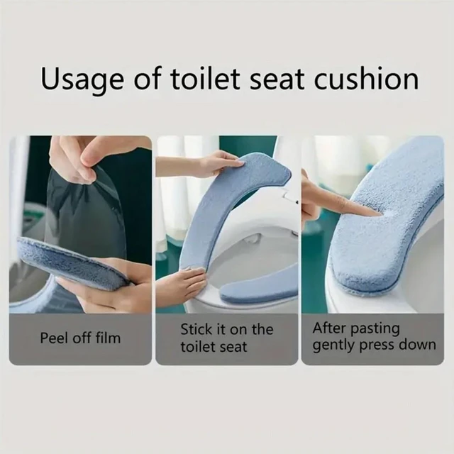 Alt view image 5 of 7 - Idealforce 1 Pair Blue Self Adhesive Toilet Seat Cover Pad, Soft Thicker Warm Washable Reusable Cushion Mat, Waterproof Non Slip Cut to Fit Bathroom Toilet Seat Cushion Cover for Home Bathroom Use