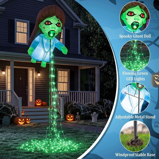 Alt view image 2 of 7 - Idealforce 12.8 Feet Giant Blue Inflatable Floating Ghost Doll, Halloween Blow Up Yard Decor, Spooky Inflatable Prop for Garden Lawn, Outdoor Holiday Halloween Party Decoration Supplies