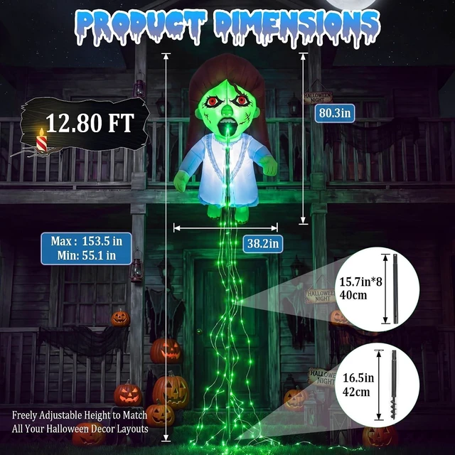 Alt view image 4 of 7 - Idealforce 12.8 Feet Giant Blue Inflatable Floating Ghost Doll, Halloween Blow Up Yard Decor, Spooky Inflatable Prop for Garden Lawn, Outdoor Holiday Halloween Party Decoration Supplies