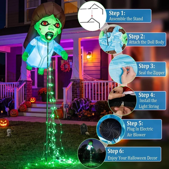 Alt view image 6 of 7 - Idealforce 12.8 Feet Giant Blue Inflatable Floating Ghost Doll, Halloween Blow Up Yard Decor, Spooky Inflatable Prop for Garden Lawn, Outdoor Holiday Halloween Party Decoration Supplies