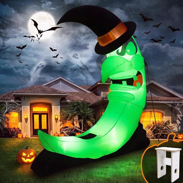 Main image of Idealforce Giant 8.9FT Halloween Inflatable Witch on Moon with Bench, Built-in Green LED Light Lighted Blow Up Decor, Outdoor Yard Lawn Garden Holiday Party Spooky Halloween Inflatable Decoration