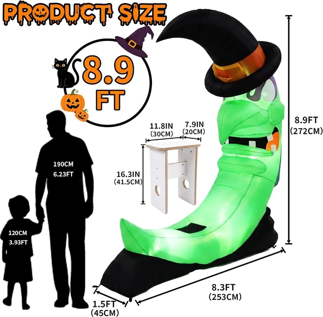 Alt view image 3 of 7 - Idealforce Giant 8.9FT Halloween Inflatable Witch on Moon with Bench, Built-in Green LED Light Lighted Blow Up Decor, Outdoor Yard Lawn Garden Holiday Party Spooky Halloween Inflatable Decoration