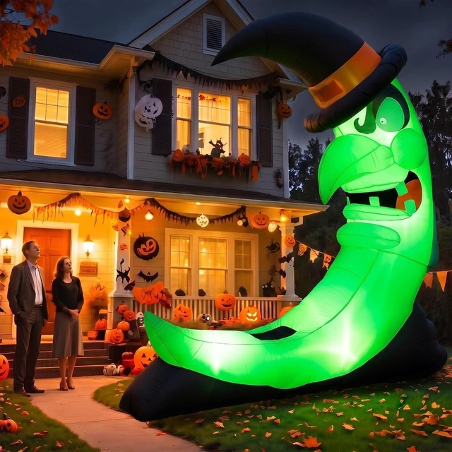 Alt view image 4 of 7 - Idealforce Giant 8.9FT Halloween Inflatable Witch on Moon with Bench, Built-in Green LED Light Lighted Blow Up Decor, Outdoor Yard Lawn Garden Holiday Party Spooky Halloween Inflatable Decoration
