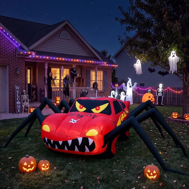 Main image of Idealforce 14.8 Giant Red LED Inflatable Spider Race Car, Super Giant Halloween Blow Up Prop with LED Lights, Outdoor Yard Lawn Garden Spooky Inflatable Decoration for Halloween Holiday Party