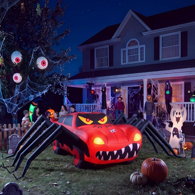 Alt view image 2 of 7 - Idealforce 14.8 Giant Red LED Inflatable Spider Race Car, Super Giant Halloween Blow Up Prop with LED Lights, Outdoor Yard Lawn Garden Spooky Inflatable Decoration for Halloween Holiday Party