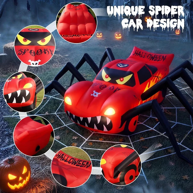 Alt view image 6 of 7 - Idealforce 14.8 Giant Red LED Inflatable Spider Race Car, Super Giant Halloween Blow Up Prop with LED Lights, Outdoor Yard Lawn Garden Spooky Inflatable Decoration for Halloween Holiday Party