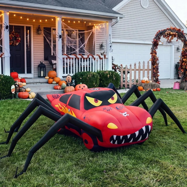 Alt view image 5 of 7 - Idealforce 14.8 Giant Red LED Inflatable Spider Race Car, Super Giant Halloween Blow Up Prop with LED Lights, Outdoor Yard Lawn Garden Spooky Inflatable Decoration for Halloween Holiday Party