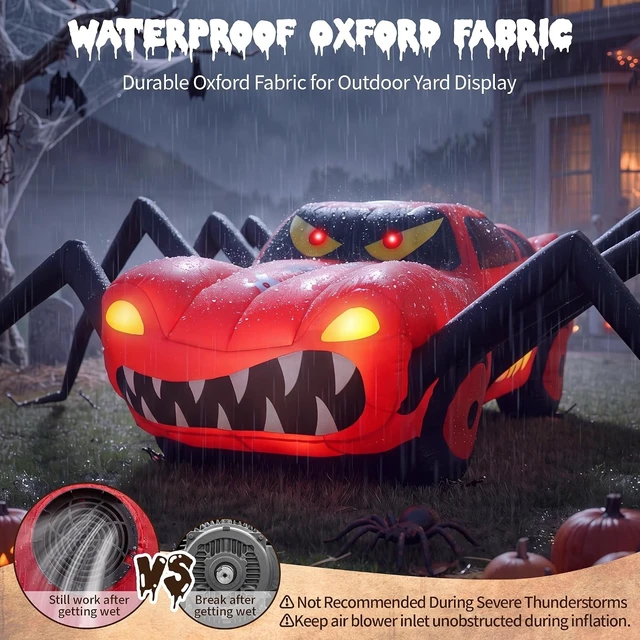 Alt view image 7 of 7 - Idealforce 14.8 Giant Red LED Inflatable Spider Race Car, Super Giant Halloween Blow Up Prop with LED Lights, Outdoor Yard Lawn Garden Spooky Inflatable Decoration for Halloween Holiday Party