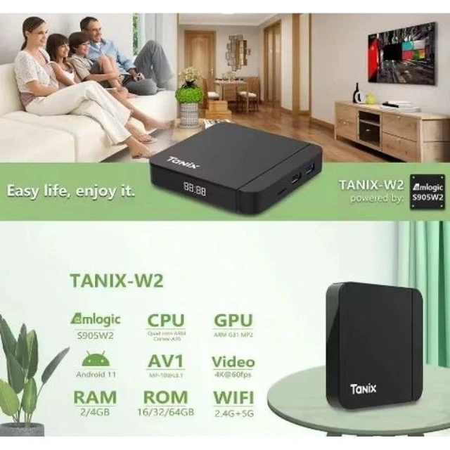 Alt view image 6 of 7 - Idealforce 4K Tanix W2 TV Streaming Box, Android 11, Amlogic S905W2, 4GB 64GB Memory, 2.4GHz & 5GHz Dual WiFi, Ultra HD Smart Media Player for Television
