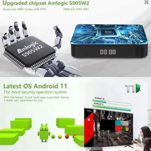 Alt view image 5 of 7 - Idealforce 4K Tanix W2 TV Streaming Box, Android 11, Amlogic S905W2, 4GB 64GB Memory, 2.4GHz & 5GHz Dual WiFi, Ultra HD Smart Media Player for Television