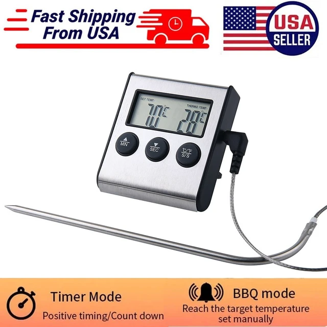 Alt view image 2 of 7 - Idealforce Digital Meat Thermometer with Wired Probe, Magnetic Food Temperature Gauge, Built-in Timer & Alarm, Kitchen Cooking Tool for Oven, BBQ, Grill, Smoker and Steak