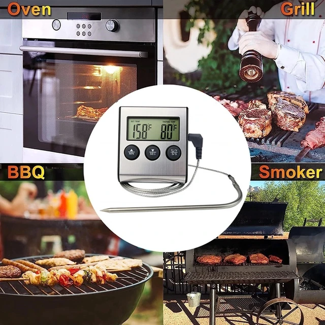 Alt view image 3 of 7 - Idealforce Digital Meat Thermometer with Wired Probe, Magnetic Food Temperature Gauge, Built-in Timer & Alarm, Kitchen Cooking Tool for Oven, BBQ, Grill, Smoker and Steak