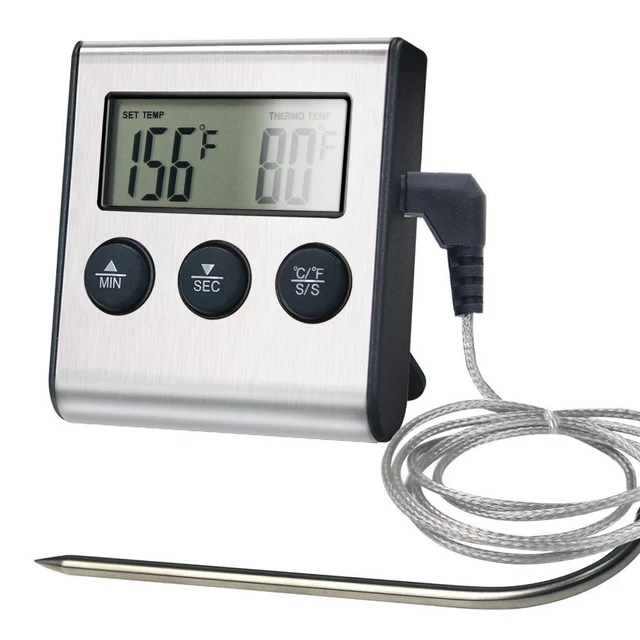 Alt view image 5 of 7 - Idealforce Digital Meat Thermometer with Wired Probe, Magnetic Food Temperature Gauge, Built-in Timer & Alarm, Kitchen Cooking Tool for Oven, BBQ, Grill, Smoker and Steak