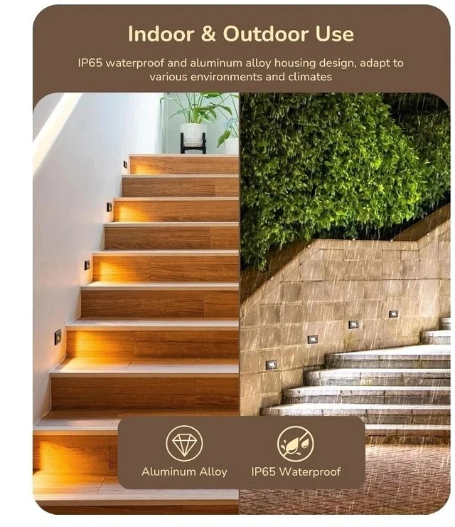 Alt view image 6 of 7 - Idealforce 6 Pack 120V LED Step Lights, IP65 Waterproof 3 CCT Selectable Dimmable Outdoor Stair Lights, Oil-Rubber Bronze for Patio, Deck and Walkway