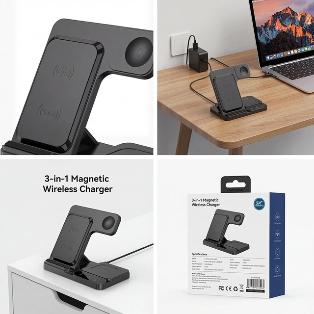 Alt view image 5 of 7 - Idealforce Mag-Safe 3-in-1 Wireless Charger Station, Portable Fast Charging Dock Compatible with iPhone, iWatch and AirPods