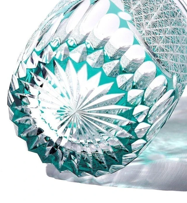 Alt view image 7 of 7 - Idealforce Handcrafted Green Edo Kiriko Luxury Crystal Whiskey Tumbler, 9oz Hand Cut-to-Clear Heavy Base Glass, Elegant Drinkware with Gift Packaging for Home Bar