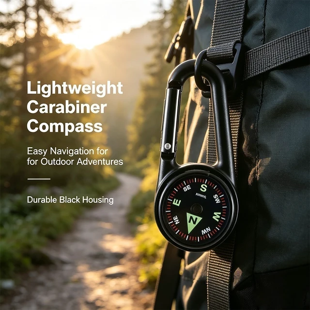Alt view image 4 of 6 - Idealforce 2 Pack Liquid Filled Carabiner Clip-On Compass, Compact Keychain Navigation Tool with Luminous Dial for Hiking, Camping, Survival and Orienteering