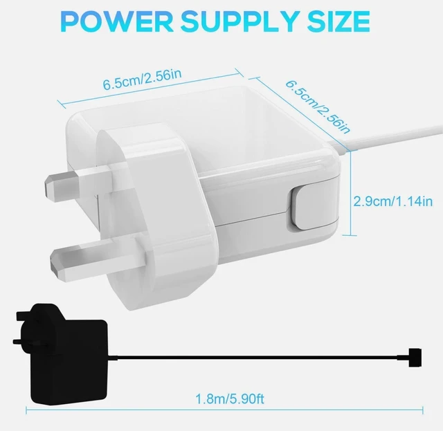 Alt view image 5 of 7 - Idealforce 45W T-tip AC Power Charger for Apple 11" 13" Macbook AC Power Adapter Charger, MagSafe 1 & 2 with L-Tip and T-Tip Connector Compatible with MacBook Air and MacBook Pro Laptops