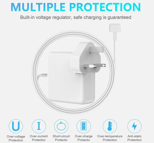Alt view image 6 of 7 - Idealforce 45W T-tip AC Power Charger for Apple 11" 13" Macbook AC Power Adapter Charger, MagSafe 1 & 2 with L-Tip and T-Tip Connector Compatible with MacBook Air and MacBook Pro Laptops