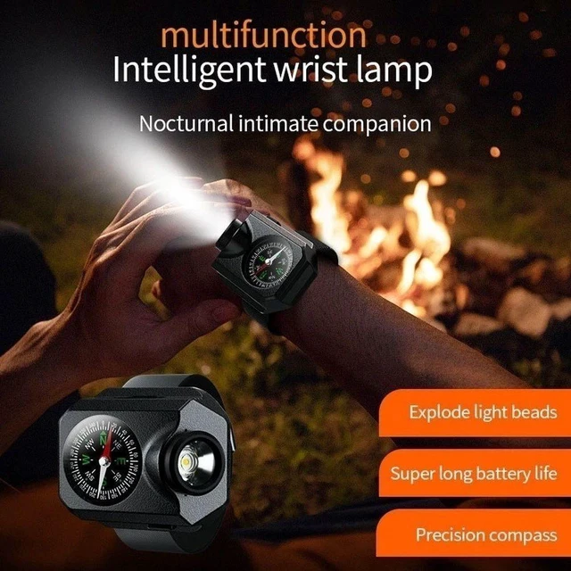 Alt view image 2 of 7 - Idealforce 2-in-1 Rechargeable LED Wrist Light with Compass, Portable USB Charging Outdoor Bracelet Lamp for Running, Hiking and Camping