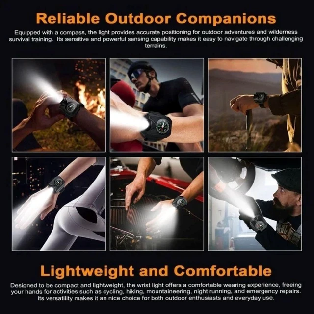 Alt view image 4 of 7 - Idealforce 2-in-1 Rechargeable LED Wrist Light with Compass, Portable USB Charging Outdoor Bracelet Lamp for Running, Hiking and Camping