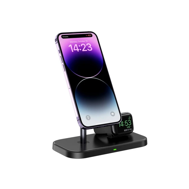 Alt view image 6 of 7 - Idealforce 2-in-1 Fast Wireless Charging Stand, Portable Multi-Device Charging Dock Station, Compatible with iPhone, Apple Watch and AirPods, Convenient Home Office Charger