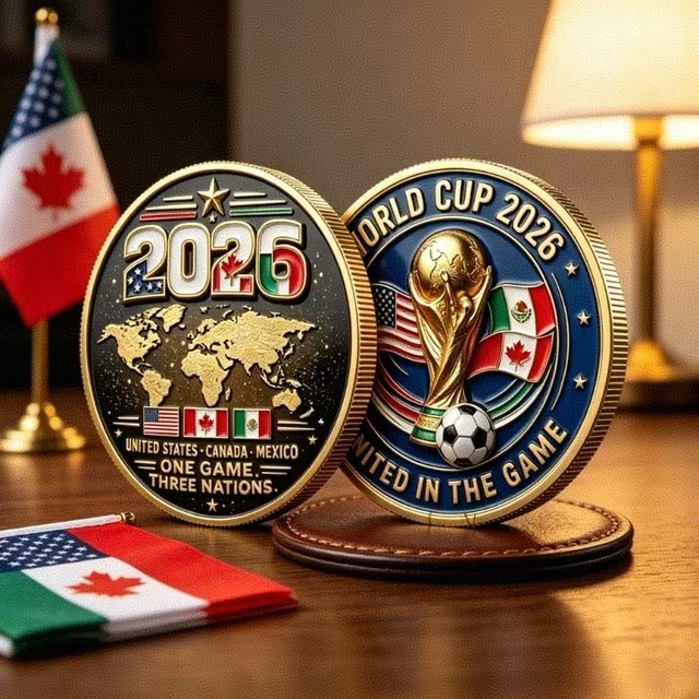 Alt view image 2 of 7 - Idealforce 2026 World Cup Soccer Challenge Coin, 3D Embossed Metal Commemorative Coin, Football Collectible Souvenir for Sports Fans and Coin Collectors