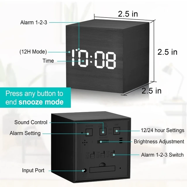 Alt view image 3 of 7 - Idealforce Digital LED Alarm Clock, Large Display Desk Clock with Temperature Sensor, USB Powered Modern Electronic Clock for Bedroom, Office and Desktop