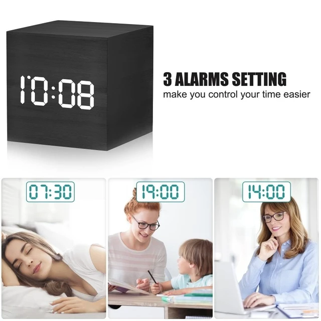 Alt view image 2 of 7 - Idealforce Digital LED Alarm Clock, Large Display Desk Clock with Temperature Sensor, USB Powered Modern Electronic Clock for Bedroom, Office and Desktop