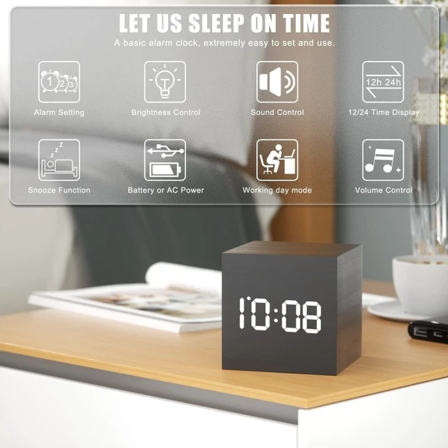 Alt view image 4 of 7 - Idealforce Digital LED Alarm Clock, Large Display Desk Clock with Temperature Sensor, USB Powered Modern Electronic Clock for Bedroom, Office and Desktop