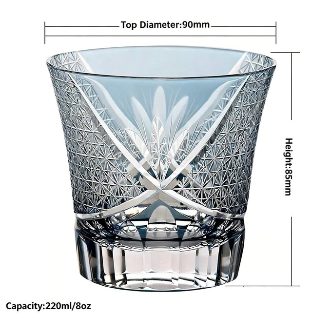Alt view image 5 of 7 - Idealforce Ink Blue Edo Kiriko Style Hand Cut Cased Crystal Whiskey Glass 8oz 220ml Premium Hand Carved Bohemian Tumbler for Whiskey Brandy Bar Home Drinking