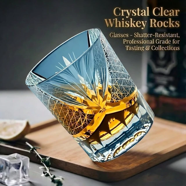 Alt view image 7 of 7 - Idealforce Ink Blue Edo Kiriko Style Hand Cut Cased Crystal Whiskey Glass 8oz 220ml Premium Hand Carved Bohemian Tumbler for Whiskey Brandy Bar Home Drinking