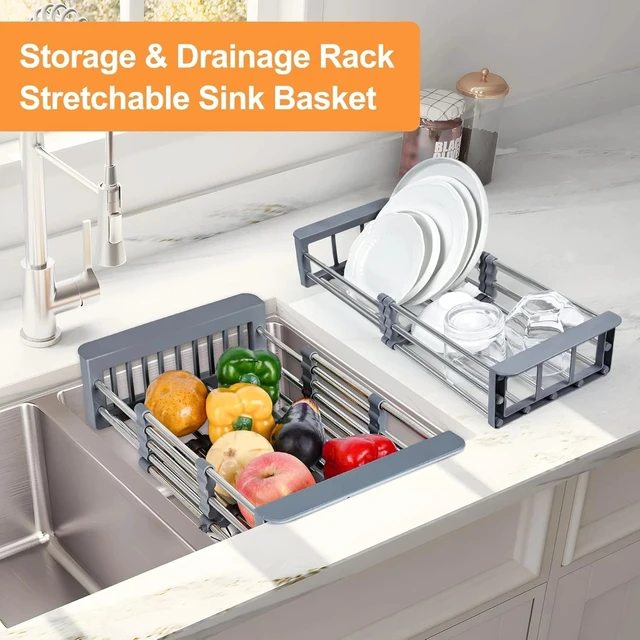 Alt view image 2 of 7 - Idealforce Expandable Stainless Steel Over The Sink Dish Drying Rack Adjustable Kitchen Dish Holder Drainer Tray Basket for Plates Utensils and Kitchen Storage Organization