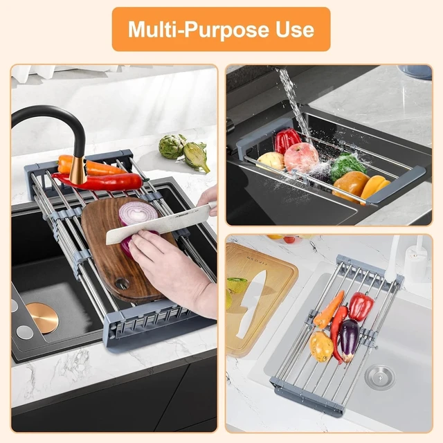 Alt view image 5 of 7 - Idealforce Expandable Stainless Steel Over The Sink Dish Drying Rack Adjustable Kitchen Dish Holder Drainer Tray Basket for Plates Utensils and Kitchen Storage Organization