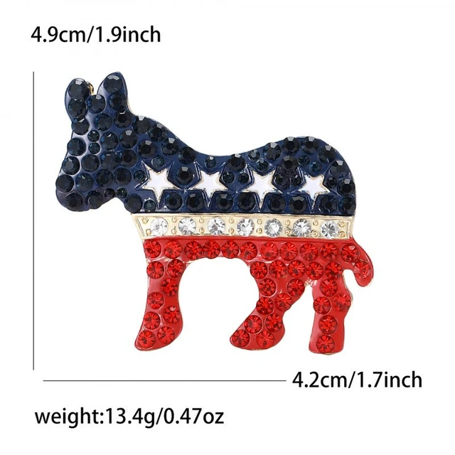 Alt view image 4 of 4 - Idealforce Patriotic Democrat Donkey Lapel Brooch Pin, Red White Blue Rhinestone Paved Democratic Party Symbol Jewelry, Decorative Political Badge for Election Campaign & Daily Wear