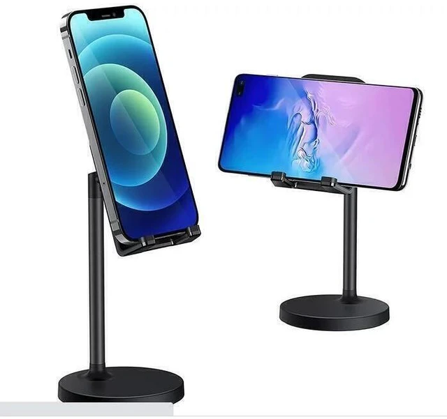 Main image of Idealforce Metal Adjustable Phone Tablet Desktop Stand, Foldable Desk Holder Cradle with Silicone Protection, Compatible with iPhone, iPad and Other Devices