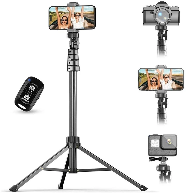Main image of Idealforce 62 Inch Extendable Selfie Stick Tripod, Bluetooth Wireless Remote, Phone Mount Holder Stand for iPhone, Android and GoPro Vlogging