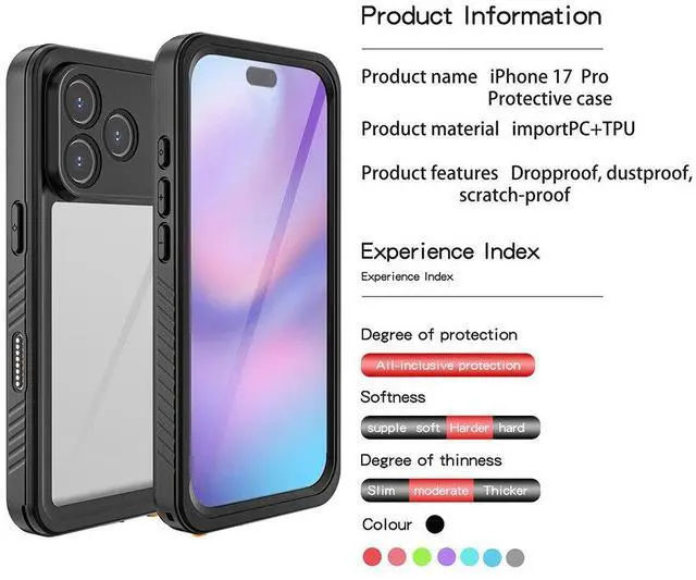 Alt view image 3 of 6 - Redpepper Waterproof Case For iPhone 17 Pro With built-in Screen Protector,Anti-drop&Dust-proof&Snow-proof Cover For iPhone 17 Pro Black