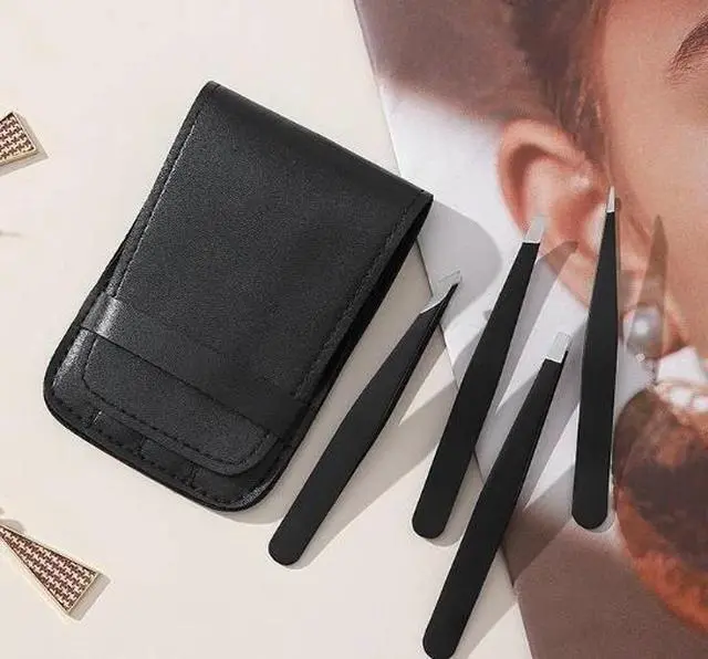 Alt view image 4 of 7 - 4 pcs Eyebrow Tweezers Eyebrow Clip Beauty Pluckers+Case Precision Eyebrow Tweezers Set Stainless Steel Ingrown Facial Hair Removal