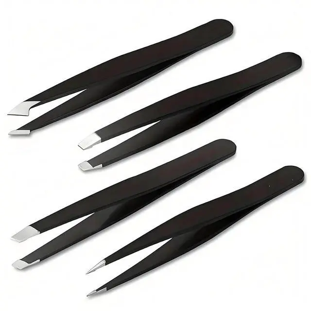 Alt view image 5 of 7 - 4 pcs Eyebrow Tweezers Eyebrow Clip Beauty Pluckers+Case Precision Eyebrow Tweezers Set Stainless Steel Ingrown Facial Hair Removal