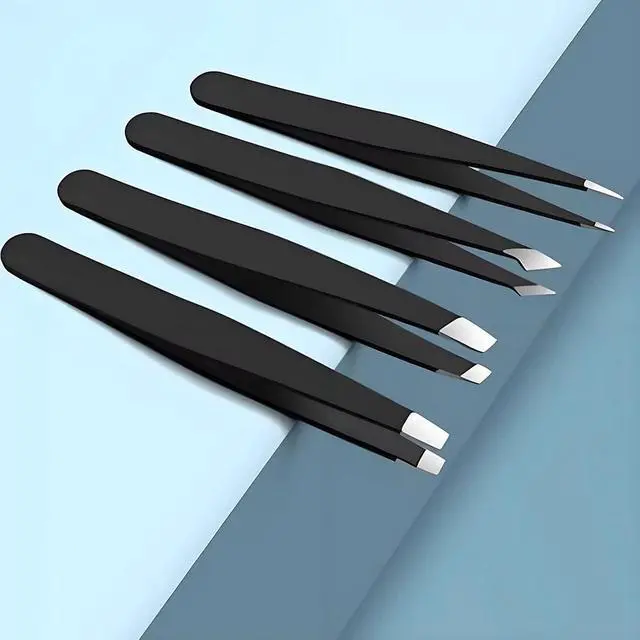 Alt view image 6 of 7 - 4 pcs Eyebrow Tweezers Eyebrow Clip Beauty Pluckers+Case Precision Eyebrow Tweezers Set Stainless Steel Ingrown Facial Hair Removal