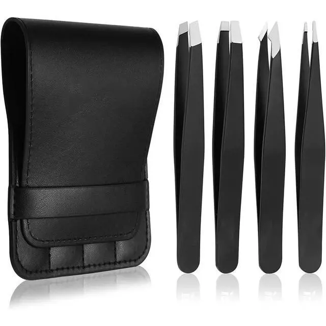 Alt view image 7 of 7 - 4 pcs Eyebrow Tweezers Eyebrow Clip Beauty Pluckers+Case Precision Eyebrow Tweezers Set Stainless Steel Ingrown Facial Hair Removal