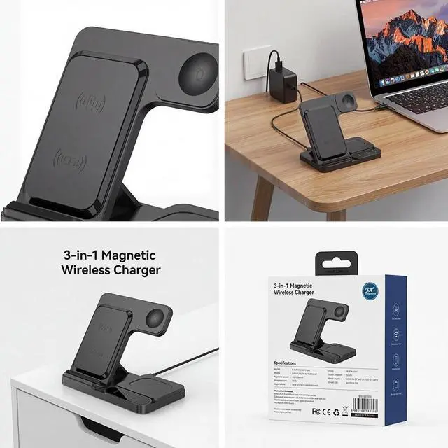 Alt view image 6 of 7 - 3 in 1 Fast Magnetic Wireless Charging Station for iPhone 16 15 iWatch AirPods Mag-Safe Charger Stand Wireless Charger for iPhone AirPods & iWatch USA 3 in 1 Wireless Charger